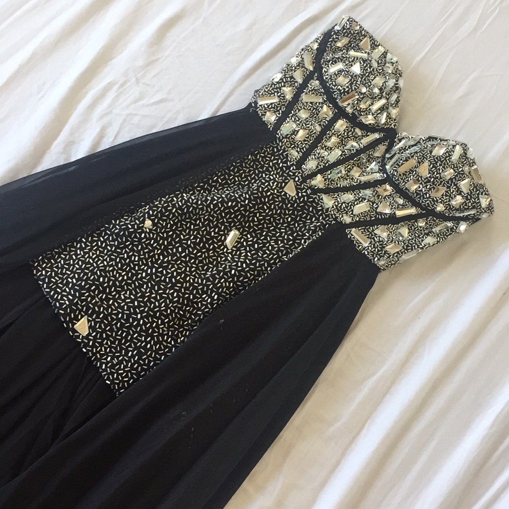 Jovani Black and Cream Strapless Dress